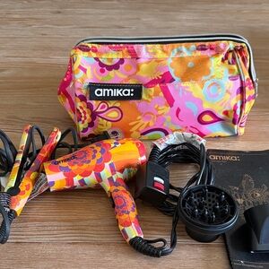Amika Mini Travel Hair Dryer & Straightener with Floral Bag
